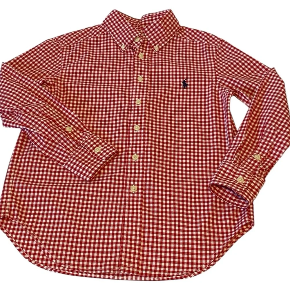 Ralph Lauren Red White Checkered Button Down Long Sleeve Shirt -Like New Boys 8